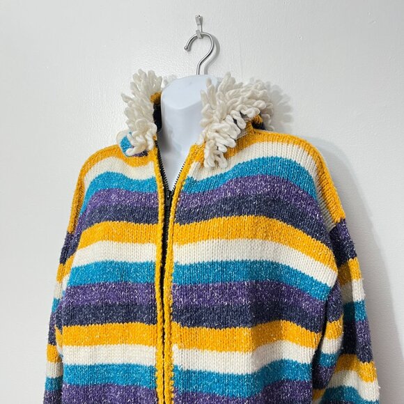 Vintage Incas Arts Crafts Striped Wool Jacket With Fringe Trim & Pockets - Picture 2 of 7